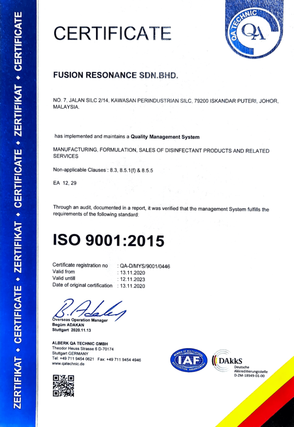 ISO 9001 2015 - Fusion Resonance Sdn Bhd (EVA Energy factory)